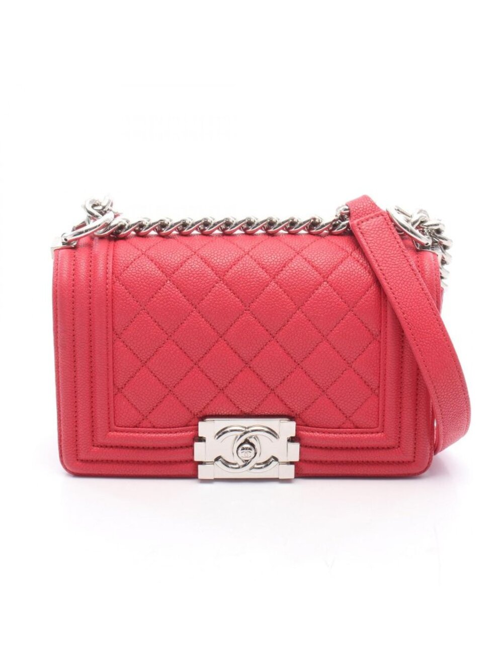 Chanel Shoulder Bag Boy Small Red Caviar Leather Chain